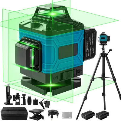 Produktbild von 16 Linien Laser Level 4D, Selbstnivellierender 360° Grün Kreuzlinienlaser, 2x4800mAh Akkus, mit Stativ & Fernbedienung für Innen- und Außenbereich