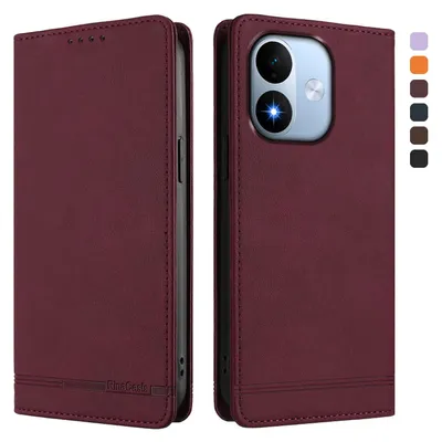 Image de Étui pour Xiaomi Redmi Note 17 4G, coque rabattable en cuirPolyuréthanerétro avec support et compartiments pour cartes, couleur rouge