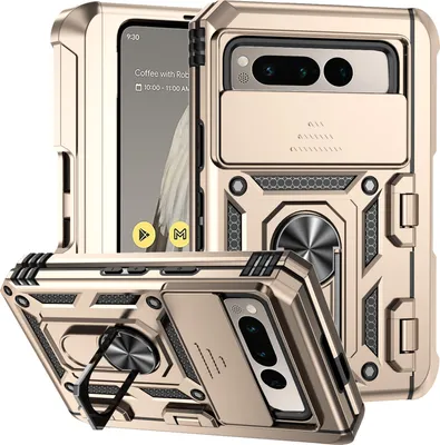 Produktbild von Google Pixel Fold Hülle mit Schiebe Kamera Schutz und Ringhalter Ständer Schutzhülle für Google Pixel Fold Gold