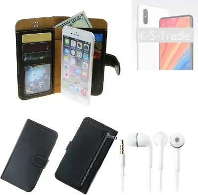 Produktbild von TOP SET Handy Hülle Schutz Hülle kompatibel mit Motorola One Vision  schwarz aus Kunstleder + Kopfhörer Smartphone Tasche vollwertige Geldbörse