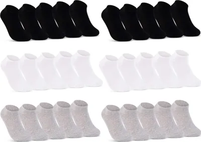 Produktbild von 10, 20 oder 30 Paar Sneaker Socken Herren & Damen Schwarz Weiß Grau Baumwolle 16900 - 10x Schwarz 10x Weiß 10x Grau 35-38
