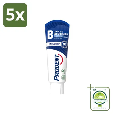 Immagine prodotto di 5 tubetti di dentifricio Prodent Complete Protection con tecnologia Pro-Zinc - 75 ml - confezione grande - 5 pezzi