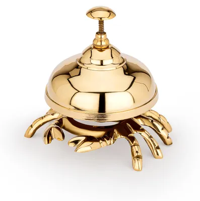Tischglocke mit Krabbe, Messing gold, 9 cm Höhe