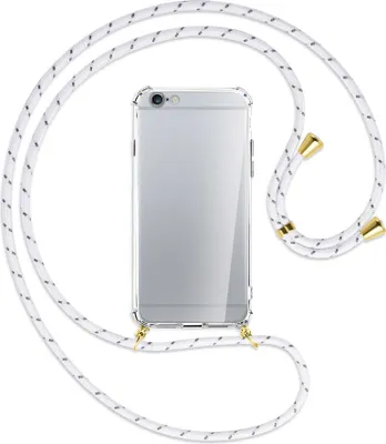 Produktbild von Handykette Backcover-Schutzhülle mit Band (Metall goldfarben) für Apple iPhone 6 / 6S - weiß/grau