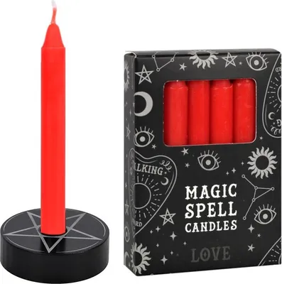 Image de Bougeoir pentagramme « Spell Candle » avec bougies « Love » - Bougie à vœux « Love » Black Magic