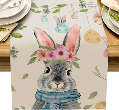 Produktbild von Hase Osterei Ostern Tischläufer, Waschbar Girlandenhase Saisonnal Tischläufer, Frühling Küche Esstisch Dekoration, Ostern Tischdeko für Drinnen und Draußen Urlaub Party Wohnzimmer Dekor, 33 x 230 cm