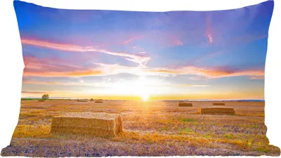 Produktbild von MuchoWow® Zierkissen Sofakissen Wohnzimmer Dekokissen 60x40 cm Stroh - Sonne - Himmel - Landschaft - Kopfkissen - Polster mit Foto