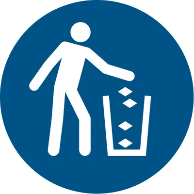 Produktbild von Gebotszeichen 'Abfallbehälter benutzen' (M030), gem ASR A1.3 (DIN EN ISO 7010) Aufkleber Folie 5cm 10 Stück