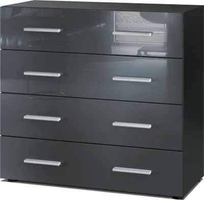 Produktbild von Vladon Sideboard Pavos, Kommode mit 4 Schubladen, Schwarz matt/Grau Hochglanz (76 x 72 x 35 cm)