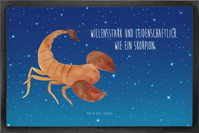 Produktbild von Mr. & Mrs. Panda fußmatte Sternzeichen Skorpion 50 x 75 cm - Sternenhimmel Blau - Geschenk, Geburtstag November, Bodenvorleger, Schuhabstreifer, Skorpione, Oktober