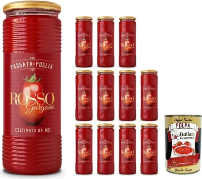 Produktbild von 12x Tomatenpüree Di Puglia Rosso Gargano Traditional 12 Flaschen à 690 ml + Italian Gourmet polpa 400g
