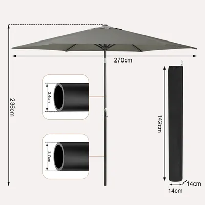 Produktbild von Sechseckiger Sonnenschirm - Gartenschirm - 270 cm - Dunkelgrau - UV-beständig - Wasserdicht - Kurbel und 45° neigbar - Für Garten, Balkon und Strand
