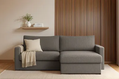 Produktbild von Ecksofa Sofa mit Schlaffunktion BENDIK Stoff Faro Grau Ottomane Rechts