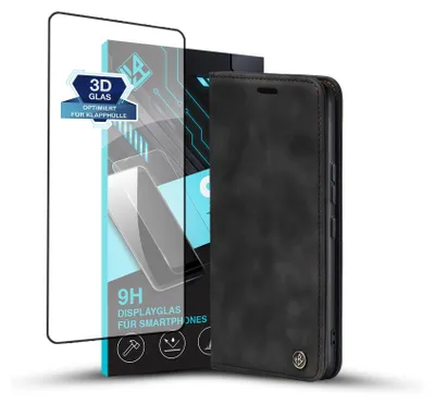 Produktbild von Handy Hülle für Xiaomi 15 Ultra mit 9H Displayglas Klapphülle Bookcase Flip Cover Handy Tasche Etui Farbe: Schwarz