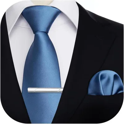 Imagen del producto de Corbata para hombre, pañuelo de bolsillo, clip para corbata, talla única, color azul