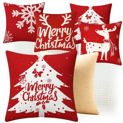 Produktbild von 4er Set Weihnachtliche Deko-Kissenbezüge Rot 45x45