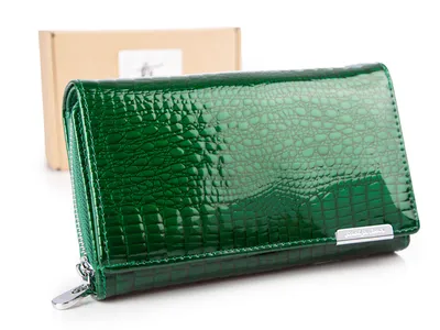 Obrázek produktu pro Jennifer Jones Dámská lakovaná velká kožená peněženka Croco s ochranou karet RFID zelená