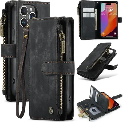 Produktbild von iPhone 16 Pro Hülle - CaseMe C30 Klapphülle mit Brieftasche - Schwarz