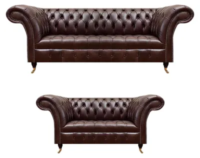 Produktbild von Schicke Braune Chesterfield Ledergarnitur Edle Sofas 3-Sitzer 2-Sitzer