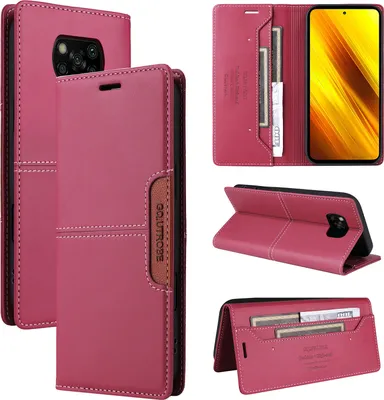 Obrázek produktu pro Pouzdro pro Xiaomi Poco X3 NFC/Poco X3 Pro, kožené flipové peněženkové pouzdro s přihrádkou na karty a stojánkem Červený