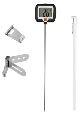 A digital thermometer with accessories on a white background.