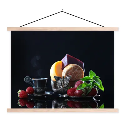 Produktbild von MuchoWow® Textilposter Rustikal - Obst - Käse - Tisch - Stilleben 40x30 cm mit holzfarbenen Rahmen - Bilder