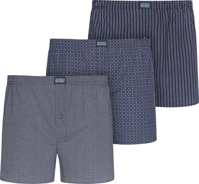 Zdjęcie produktu dla Męskie bokserki Jockey z tkaniny, zestaw 3 sztuk – Boxer Woven, zapięcie na guzik, kolor granatowy, rozmiar M
