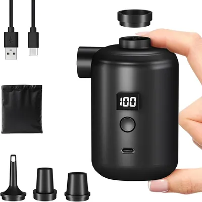 Produktbild von Elektrische Luftpumpe tragbar Akku 3600mAh, Mini Luftpumpe Camping USB aufladbar, 280L/min Schnellaufblasung für Luftmatratze & Pool