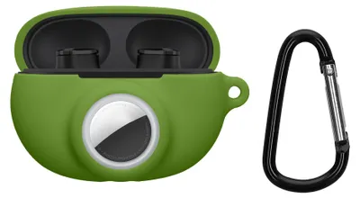 Produktbild von kwmobile 2-in1 Schutzhülle für Beats Studio Buds Hülle - Kopfhörer Silicon Case kompatibel mit AirTag - stoßfestes Cover mit Karabiner - Grün
