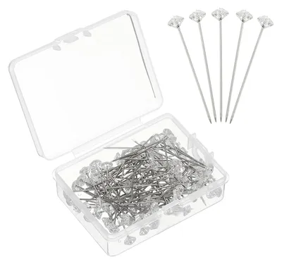Image de 100 épingles avec tête en forme de diamant, longueur 38 mm