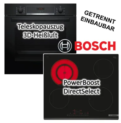 Produktbild von Bosch Herdset Hydrolyse Pizzafunktion Teleskopauszug+ Elektrokochfeld DirectSelect PowerBoost