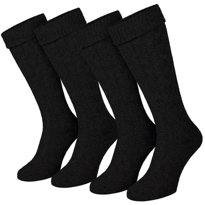 Produktbild von Trachten Kniestrümpfe 2 Paar Damen & Herren Schwarz Zopfmuster Umschlagbund 39-42
