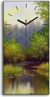 Produktbild von Wandbild Leinwand Bilder mit Uhr Geräuschlos 30x60 Waldlandschaft Holzsee Wasser - schwarze Hände