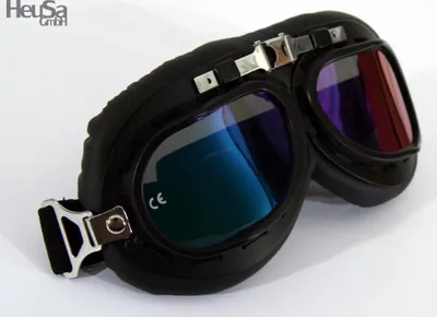 Produktbild von Motorradbrille Classic, schwarz mit Rainbow-getönten Gläsern, schwarzer Rahmen
