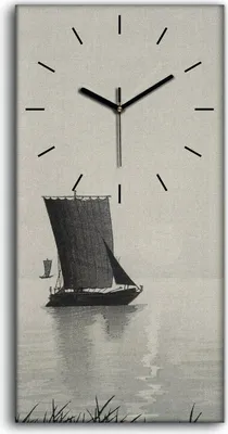 Produktbild von Wandkunst Leinwand Bild Uhr 30x60 Gemälde Asiatische See Schiffe Wasser Himmel - schwarze Hände