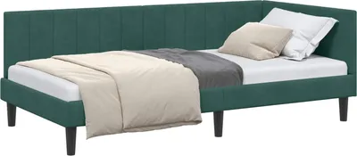 Zdjęcie produktu dla vidaXL Narożna rama łóżka z zagłówkiem ciemnozielona 90 cm x 190 cm aksamitna