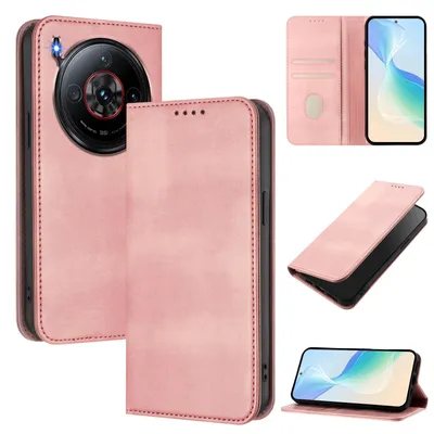 Obrázek produktu pro Pouzdro pro ZTE nubia Z60S Pro, vintage kožené pouzdro s RFID ochranou, přihrádkami na karty, stojánkem Růžový