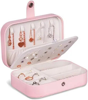 Produktbild von PromoHome® Schmuckkästchen Rosa – Kunstleder Schmucketui mit Samtinnenfutter – Reise-Schmuckaufbewahrung für Ringe, Ohrringe, Halsketten und