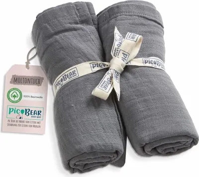 Produktbild von pic Bear Musselin Molton Tücher 80x80cm Spucktuch Schmusetuch 100% Baumwolle 2er Pack Motiv: granit Musselin