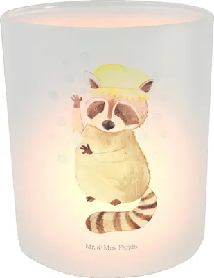 Produktbild von Mr. & Mrs. Panda Teelichthalter Waschbär - Transparent - Geschenk, Windlicht Glas, Plan, Waschen, Fröhlich, stimmungslicht, Tagträumen, Lustige Sprüche, aus, kerzenhalter