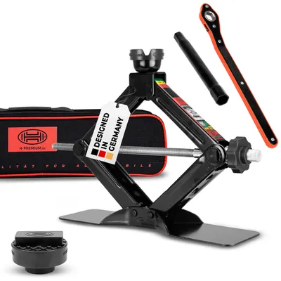 Image de HEYNER® Cric à ciseaux 1,5 t avec patins en caoutchouc pour BMW – course de 135 à 415 mm, socle stable et cliquet