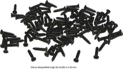 Produktbild von Blech-Holzschrauben mit Senkkopf und Kreuzschlitz - 1,4x10mm - 100 Stück - Stahl schwarz - auch als Gleisbauschrauben für Modellbau