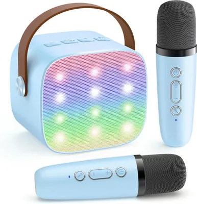 Produktbild von Karaoke Maschine, Bluetooth Karaoke mit 2 Mikrofonen, Karaoke Anlage, mit Stimme wechselnde Effekte & LED