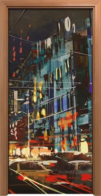 Produktbild von Türposter 90x200 cm Türaufkleber Türtapete Türfolie Klebefolie Malerei der Stadt Straße bei Nacht