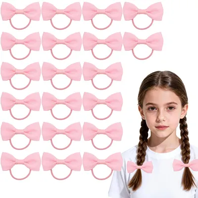 Produktbild von Haargummis für Kinder mit Schleifen – Set mit 20 Stück – Rosa Schleifen – Enthält kein Metall