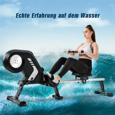 Produktbild von Faltbares Rudergerät mit Magnetwiderstand, LCD-Display, rutschfesten Pedalen und Transporträdern für das Heim-Fitnessstudio, grau