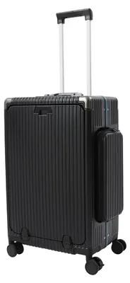 Immagine prodotto di Valigia da viaggio - Trolley rigida da 60 cm in PC - Telaio in alluminio - 4 ruote spinner - Portabicchieri - Apertura su tre lati - Con lucchetto - Nero