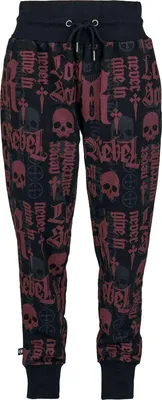 Produktbild von Rock Rebel by EMP Damen schwarze Jogginghose mit rockigem Vorder- und Rück-Print L