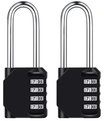 Produktbild von Vorhängeschloss Zahlenschloss 4-stellig Langer Bügel 6,7 cm Zinklegierung Schwarz 2 Stück Wetterfest