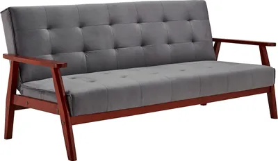 Produktbild von SalesFever Schlafsofa mit Armlehnen | 3 Funktionen | Stoffbezug Samt-Optik | Gestell Massivholz Eukalyptus | B 190 x T 85 x H 81 cm | dunkelgrau